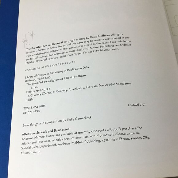 The Breakfast Cereal Gourmet By David Hoffman Cookbook 2005 Hardcover - Picture 5 of 11